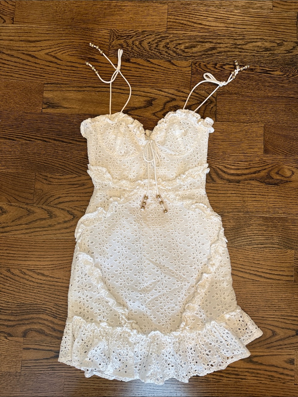 Sabo Skirt White Eyelet Ruffle Mini Dress with Tie Straps
